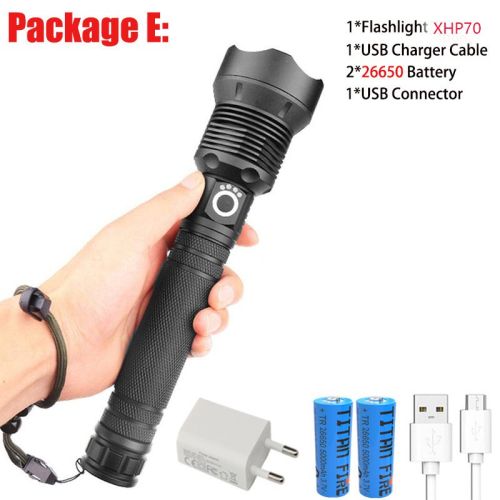 T20 Super Bright XHP90/XHP70 LED Flashlight High Lumens Zoomable Rechargeable Power Display Powerful Torch 26650 Handheld Light