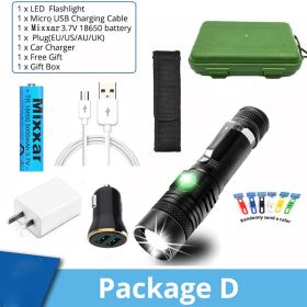 Ultra Bright LED Flashlight With XP-L -V6 LED lamp beads Waterproof Torch Zoomable 4 lighting modes Multi-function USB charging (Body Color: V6-Brightest, Emitting Color: Package D)