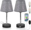 Bedside Table Lamps Set of 2 -LED Bulbs Included, Touch Control Lamp with USB C+A Charging Ports & AC Outlet, 3-Way Dimmable